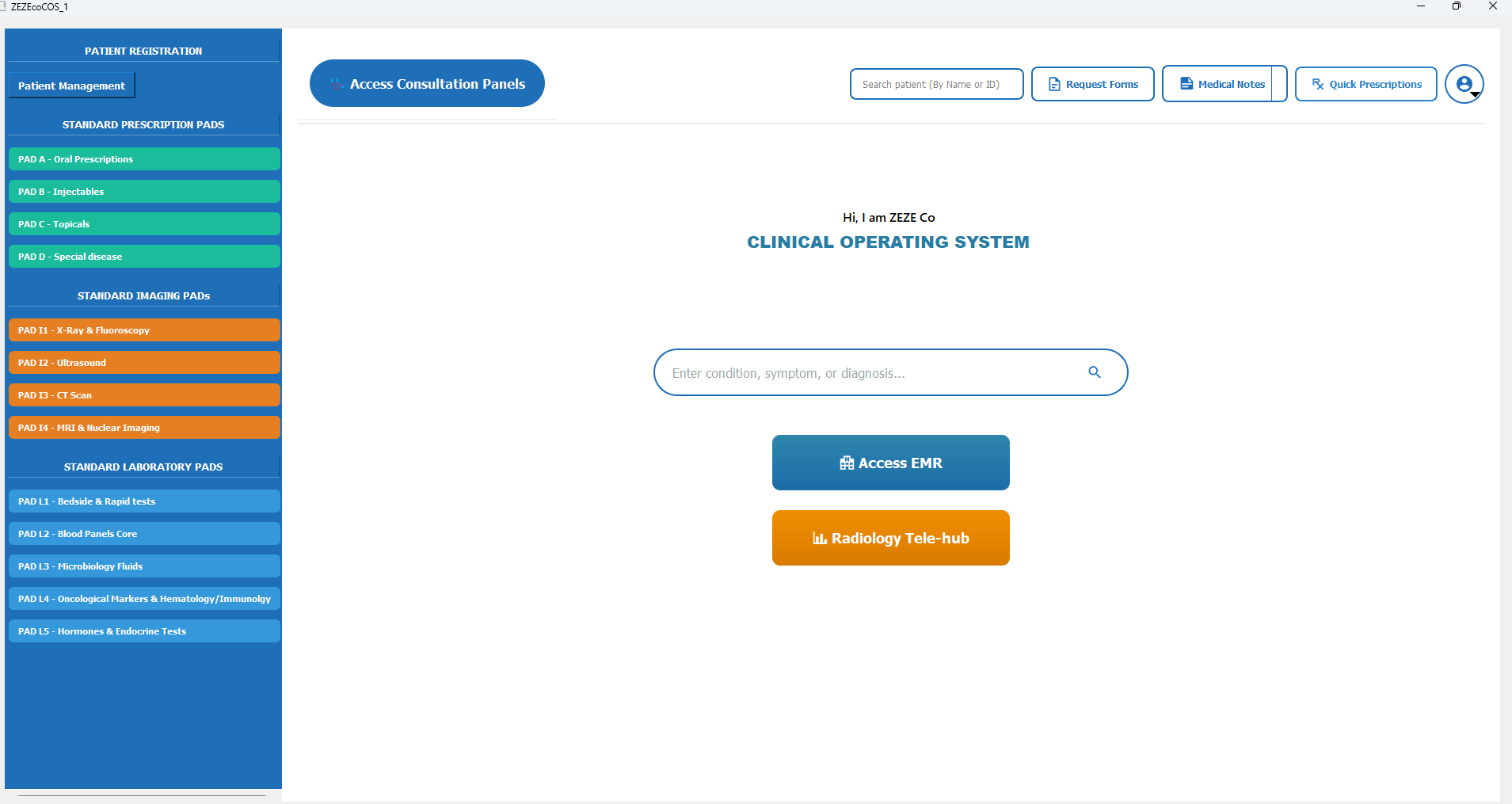 ZEZEco Clinical OS interface
